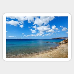 The wonderful beach at Agios Kyprianos in Andros, Greece Sticker